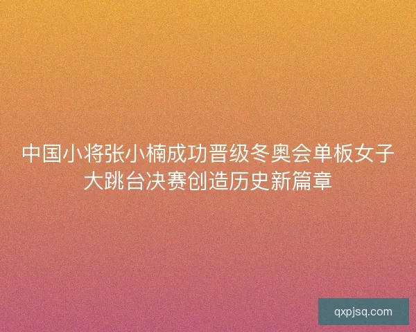 中国小将张小楠成功晋级冬奥会单板女子大跳台决赛创造历史新篇章